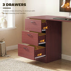 HOMCOM Computer Desk, Writing Table, PC Workstation with 3 Storage Shelves and Drawers, Handle, for Home Office, Walnut Brown