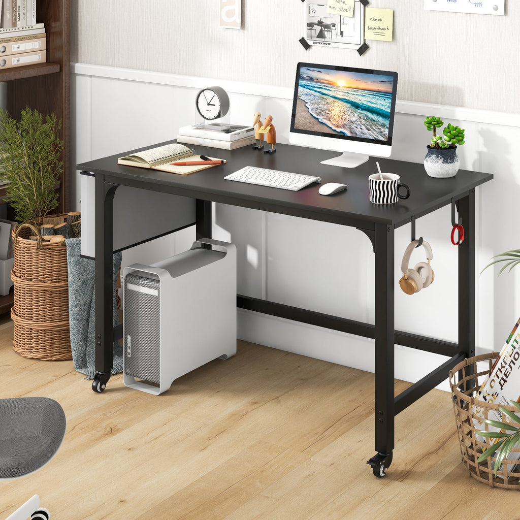 120cm Mobile Computer Desk with Storage Bag and 2 Headphone Hooks-Teak