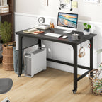 120cm Mobile Computer Desk with Storage Bag and 2 Headphone Hooks-Teak