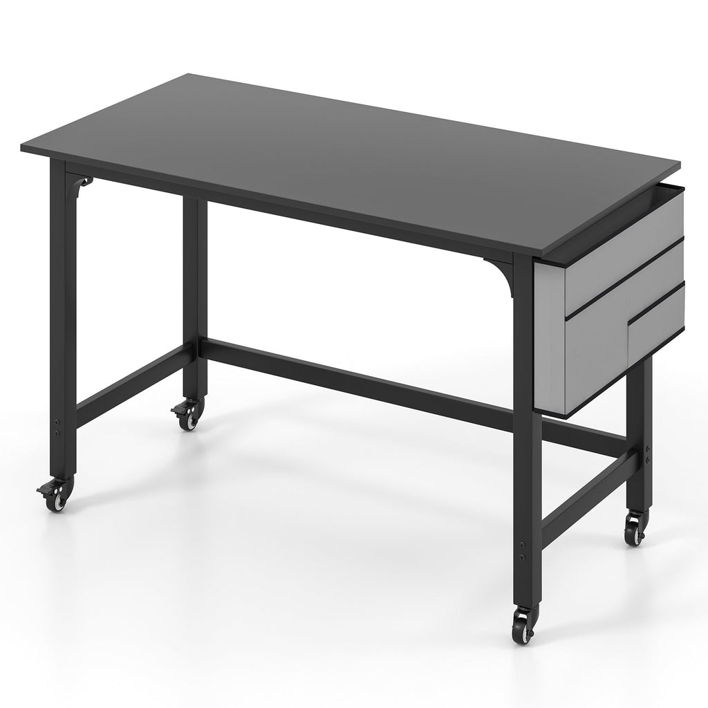 120cm Mobile Computer Desk with Storage Bag and 2 Headphone Hooks-Teak