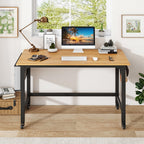 120cm Mobile Computer Desk with Storage Bag and 2 Headphone Hooks-Teak