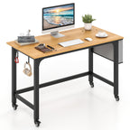 120cm Mobile Computer Desk with Storage Bag and 2 Headphone Hooks-Teak