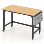 120cm Mobile Computer Desk with Storage Bag and 2 Headphone Hooks-Teak
