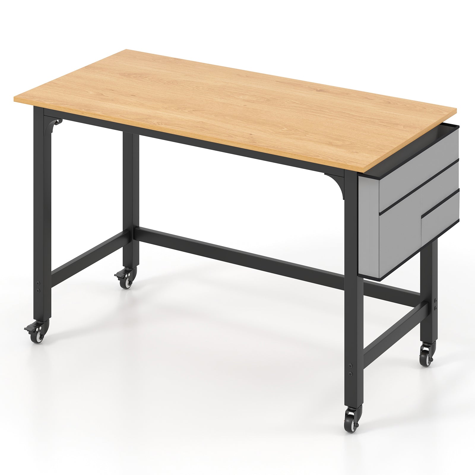 120cm Mobile Computer Desk with Storage Bag and 2 Headphone Hooks-Teak