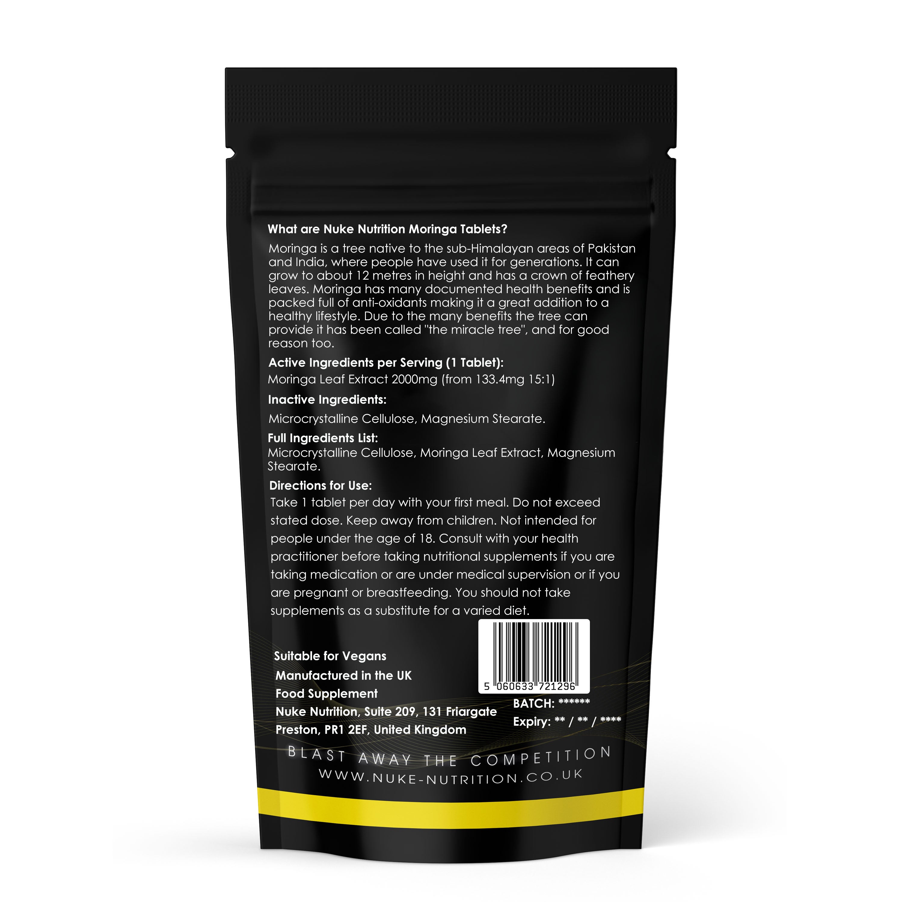 Moringa 2000mg Superfood High Strength Extract Immune Booster Vitamins A, C, E Minerals Calcium, Iron & Potassium Tablets