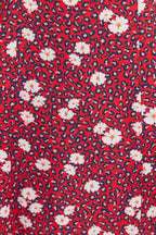 Louche Nadine Roaring Daisy Print Square Neck Balloon Sleeve Midi Dress Red