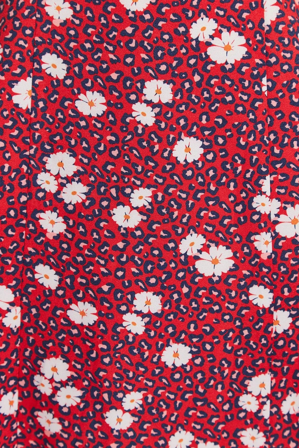 Louche Stasia Roaring Daisy Print V Back Puff Sleeve Midi Dress Red