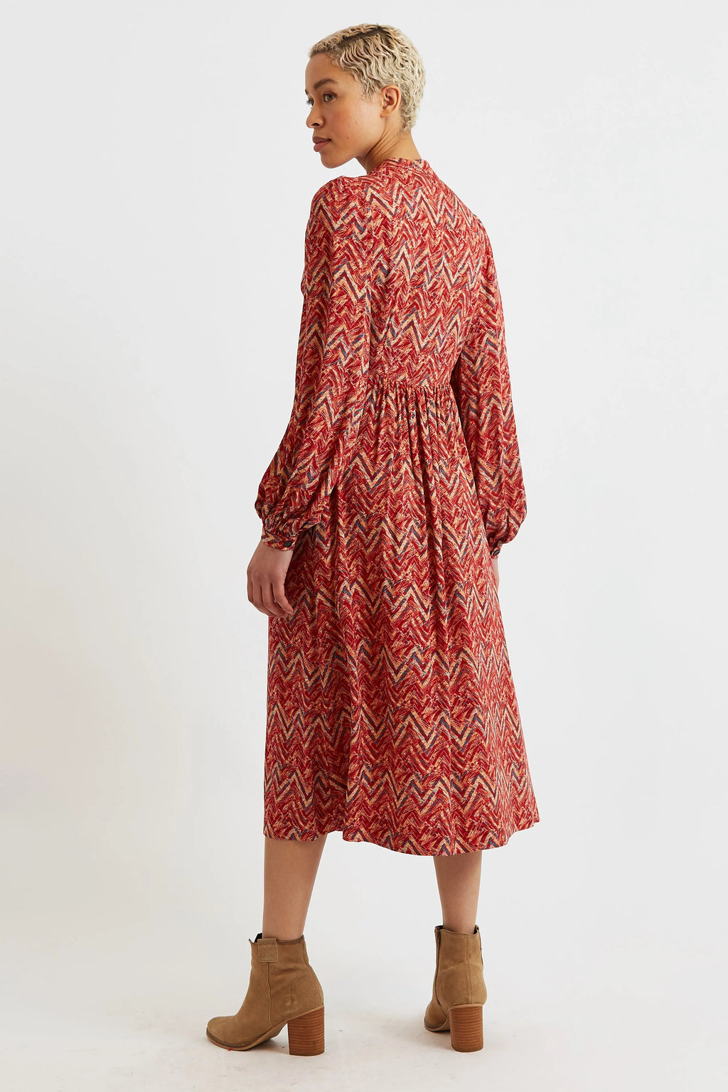 Nayma Art Attack Print Long Sleeve Midi Dress - Red