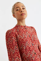 Nayma Art Attack Print Long Sleeve Midi Dress - Red
