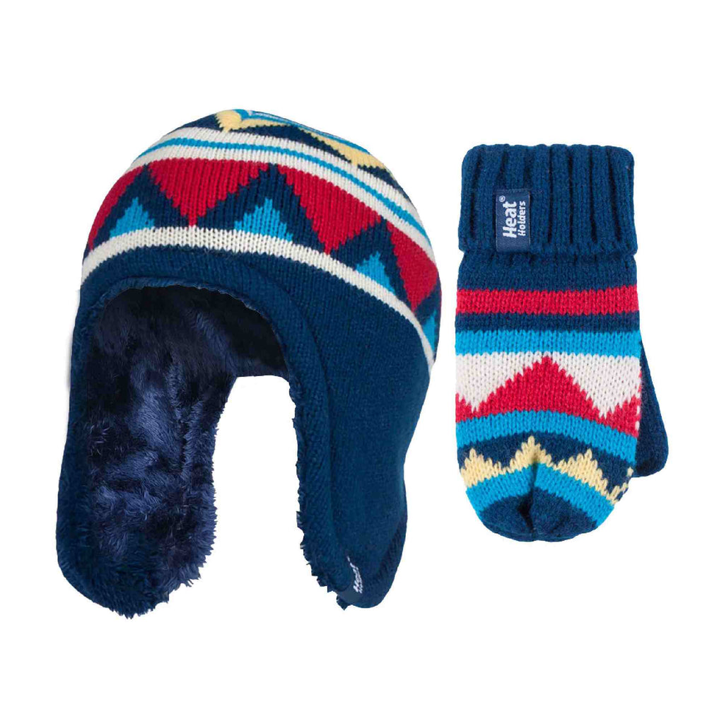 Heat Holders Kids Thermal Hat & Mittens Set with Ear Flaps