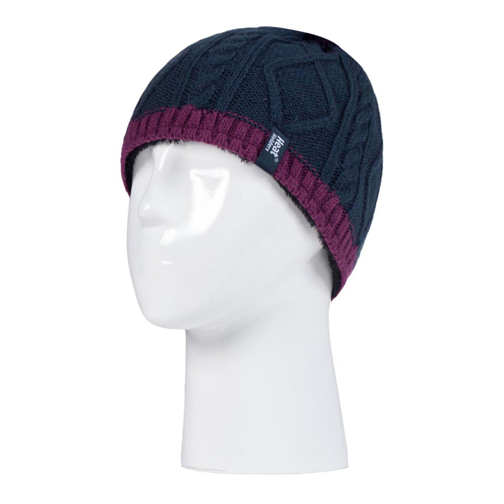 Kids Girls Cable Knitted Warm Fleece Lined Winter Hat & Gloves Set