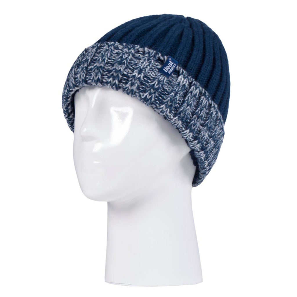Children Winter Warm Fleece Lined Knit Turn Over Cuff Ribbed Hat & Gloves Set