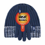 Children Winter Warm Fleece Lined Knit Turn Over Cuff Ribbed Hat & Gloves Set