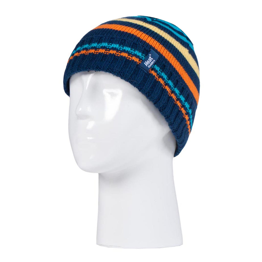 Kids Boys Winter Knitted Thermal Fleece Lined Cuffed Beanie Hat & Mittens Set