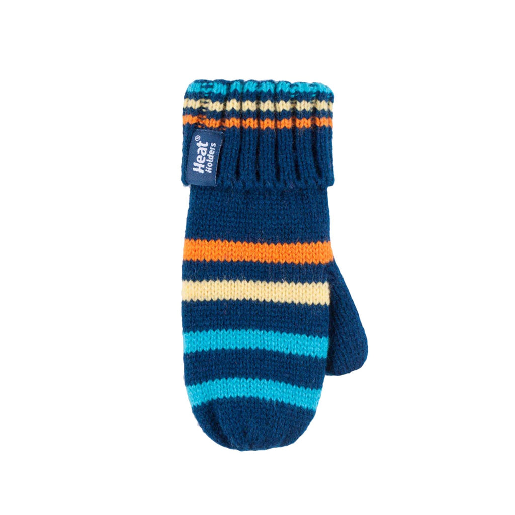 Kids Boys Winter Knitted Thermal Fleece Lined Cuffed Beanie Hat & Mittens Set