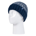 Kids Boys Winter Knitted Thermal Fleece Lined Cuffed Beanie Hat & Mittens Set