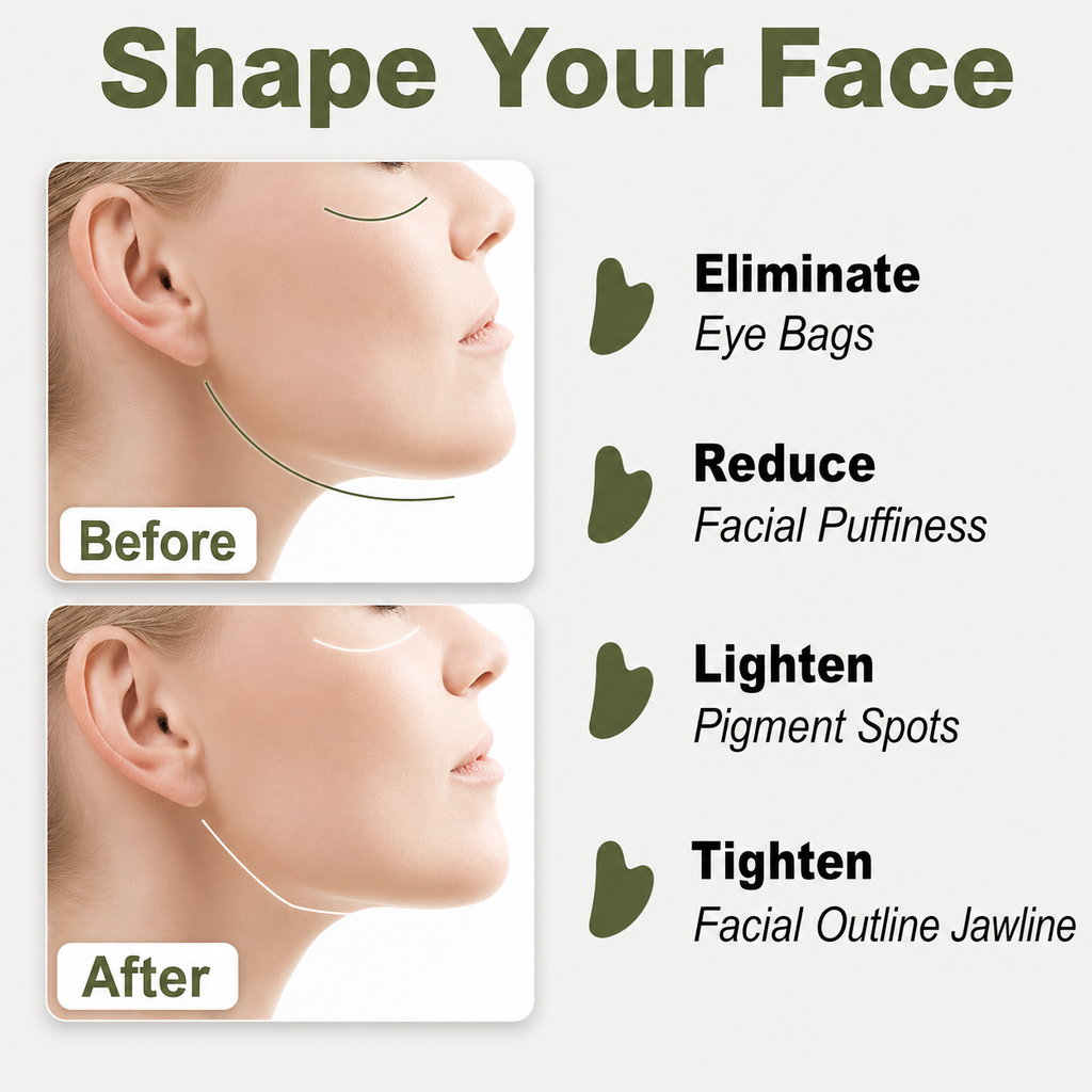 Natural Jade Roller & Gua Sha Set – Facial Massage Tools for Skin Care, Face Lifting & Depuffing