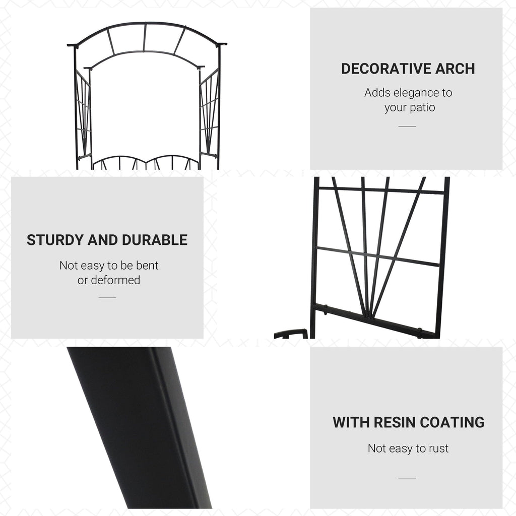 Outsunny Garden Bench, 2 Seater Outdoor Patio Bench, Metal Garden Loveseat with Arch for Vines and Climbing Plants, Black
