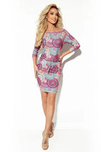 Numoco Sporty dress with 3/4 sleeves and pockets Dress in pink and blue mandala fabric