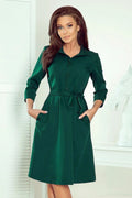 Numoco beige color shirred flared dress