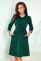 Numoco beige color shirred flared dress