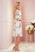 Numoco beige color shirred flared dress