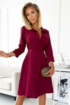 Numoco beige color shirred flared dress