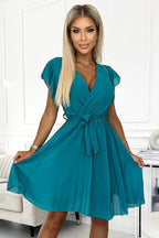 Numoco chiffon pleated cocktail dress with neckline