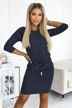 Numoco sports daydress with binding, pockets, boat neckline and 3/4 sleeves