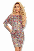 Numoco sporty daydress with 3/4 sleeves and pockets made of fabric with colorful circles