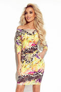 Numoco sporty daydress with 3/4 sleeves and pockets, made of fabric in a colorful leopard pattern