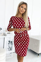 Numoco sporty daydress with binding, pockets, boat neckline and 3/4 sleeves