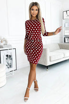 Numoco sporty daydress with binding, pockets, boat neckline and 3/4 sleeves