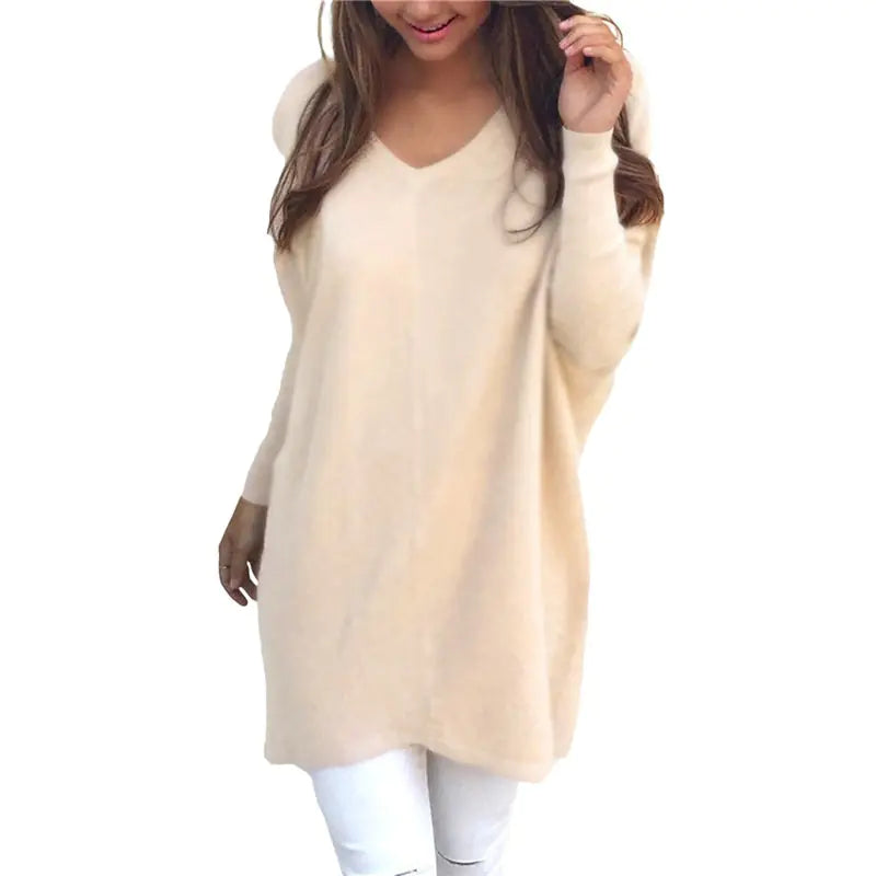 Women’s V-Neck Long Sleeve Thin Sweater – Casual Knitwear