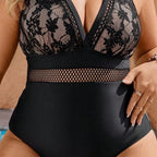 Black Lace Pattern One Piece Swimsuit