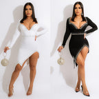 Velvet Sequin Backless Black Dress