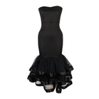 Sexy Tube Top High Waist Hip Mesh Stitching Cocktail Party Banquet Dress