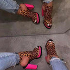 Fashion Leopard Fish Mouth Super High Heel Sandals