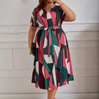 Fashion Printed Lace Up Dress