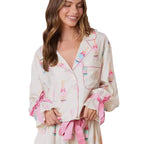 Christmas Bow Long Sleeve Pajamas Shorts Suit