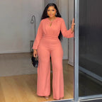 Elegant Stretch Slim Hollow-out Cinched Wide Leg Jumpsuit
