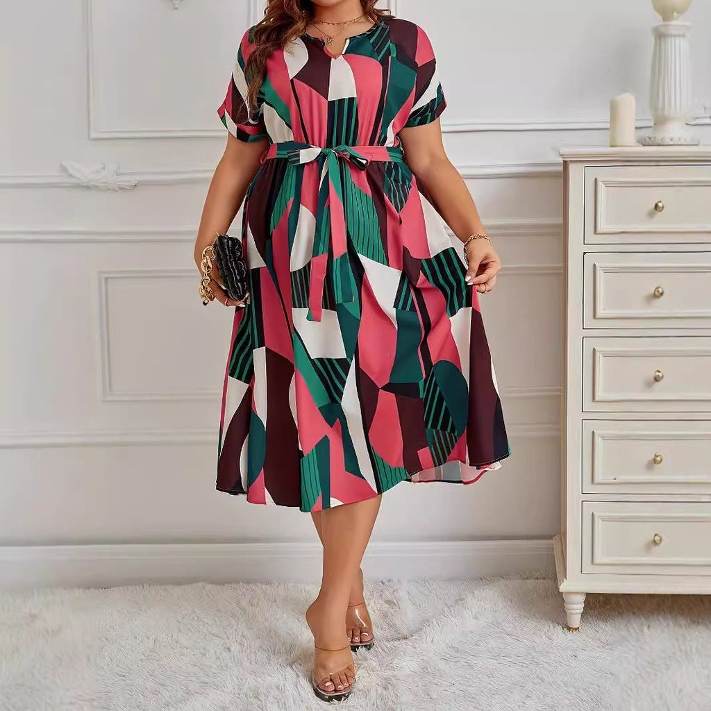Fashion Printed Lace Up Dress