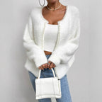 Women's Elegant Cardigan Sweater Solid Color And V-neck Fashion Bead Knitwear Coat