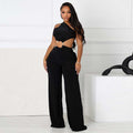 Lace-Up Hollow-Out Diagonal Neck Jumpsuit with Pleated Stitch Detail