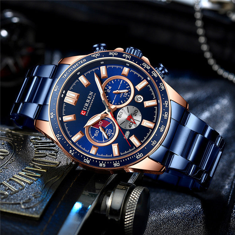 Men's Waterproof Quartz Watch - Stainless Steel Calendar Watch 30M Water Resistant