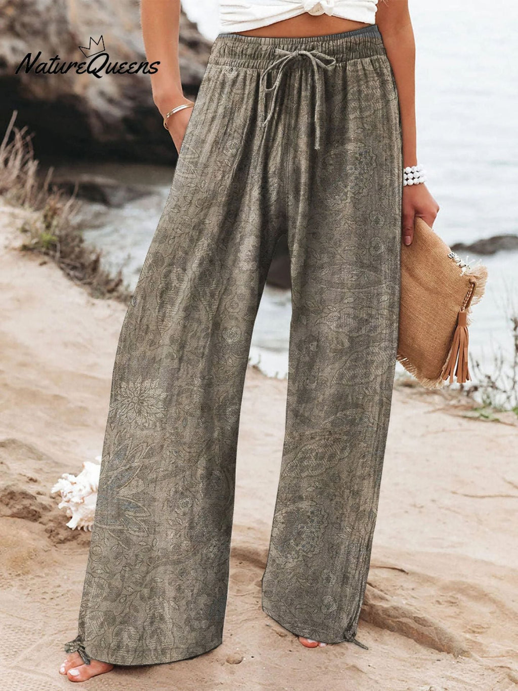 Women's High Waist Casual Loose Printed Wide-leg Pants