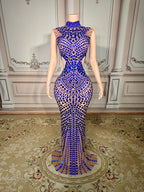 Luxury Mirror Sequins Sheath Halter Trailing Dress