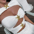 Pure White One-piece Swimsuit Skirt Shawl Three-piece Suit Sexy