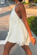 3D Flower Halter Chiffon Mini Dress