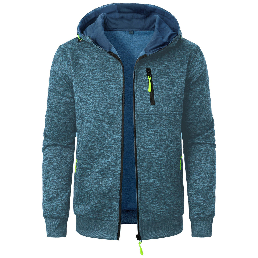Men's Sports Fitness Casual Jacquard Hooded Jacket Knitted Cardigan